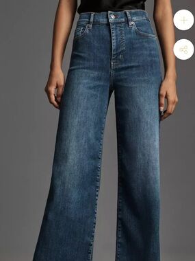 Frame Le Slim Palazzo Raw Fray Wide Leg High Rise Jeans Women 23 Blue Dark Wash